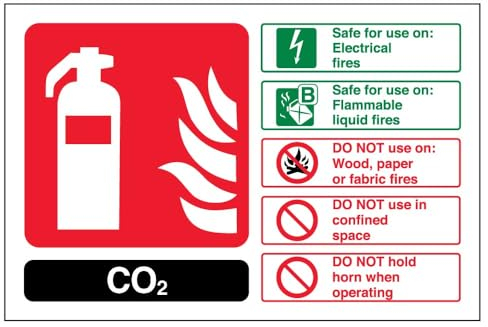 V Safety 11016AL-S Co2 Id Fire Extinguisher Sign - Landscape - 150mm x 100mm - Self Adhesive Vinyl, Black/Green/Red