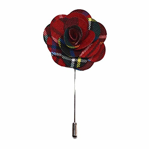 Rote Tartan-Anstecknadel, Blume, handgemacht, für Knopfloch, Corsage, Boutonniere