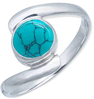mantraroma Silberring Damen 925 Sterling Silber – runder Türkis Ring Ø 7 mm, schlichter Edelstein Ring modern elegant, Geschenk für Frauen