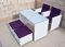 Ragnarök-Möbeldesign PolyRattan Gartenmöbel DEUTSCHE Marke - EIGNENE Produktion - 8 Jahre GARANTIE auf UV-Beständigkeit Garten Möbel Essgruppe Tisch 2 Stühle Hocker Glas Polster Lila Weiß