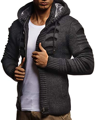 Leif Nelson Strickjacke Herren mit Kapuze & Reissverschluss - Strick Sweatjacke Männer Cardigan für Winter & Sommer