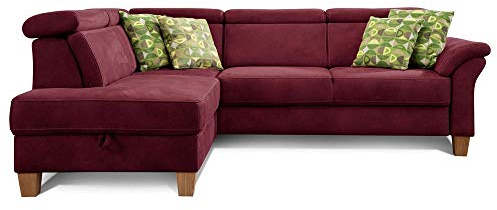Cavadore Ecksofa Ammerland mit Ottomane links / Federkern-Sofa im Landhausstil mit verstellbaren Kopfstützen / 245 x 84 x 194 / Lederoptik rot