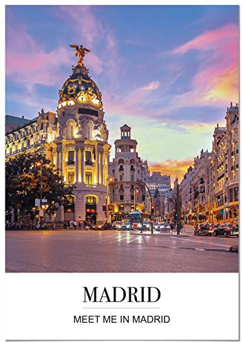 Panorama Póster Ciudad de Madrid con Mensaje 35 x 50 cm - Impreso en Papel de 250gr - Cuadros Modernos Decoración Salón y Dormitorio - Láminas Decorativas