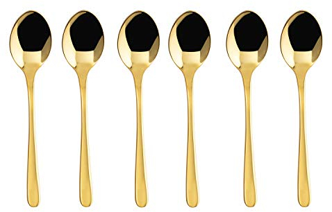 Sambonet 6 Kaffeelöffel Taste, Kaffeelöffel Set für 6 Personen, für die Kaffeepause, Spülmaschinenfest, Gold PVD