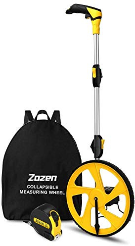 Zozen Measuring Wheel in Feet and Inches, Mechanical/Double Collapsible/One Key to Reset/Kickstand to Keep Stand/Starting Point Arrow and Cloth Carrying Bag, 0-9,999 Ft Measure Wheel.