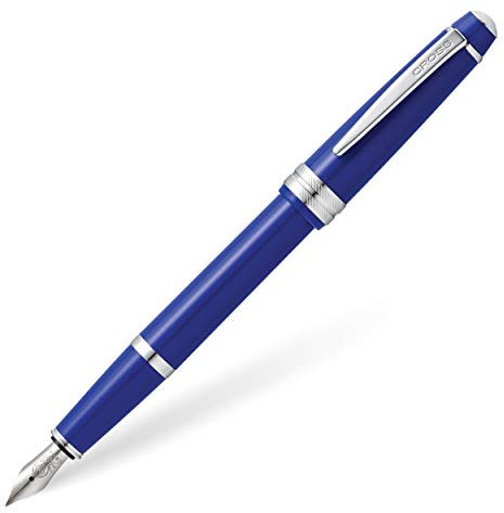 CROSS Bailey Light Click-Off Cap Plastic Fountain Pen with Resin Finish, Medium Fountain, includes Premium Gift Box and Black Cartridge, 1 Pack, Polished Blue