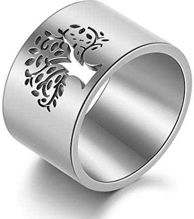 AFSTALR Bague Femme Arbre de Vie Anneau Alliance Acier Inoxydable Fantaisie Cadeau Mère Promesse Anneau Anniversaire Saint Valentin Anneau Argent 6