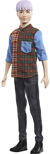 Barbie GHW70 Fashionistas Ken Puppe 154 (lilahaarig) mit Karohemd