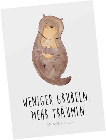 Mr. & Mrs. Panda Postkarte Otter Muschel - Geschenk, Seeotter, Träumen, Postkarten, Motivation, Ansichtskarten, Positiv, Grußkarte, Ansichtskarte, Büro, Optimistisch, bildkarte