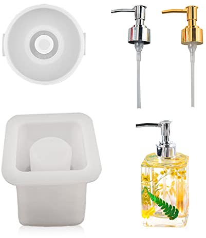 Koonafy 4 Stück Epoxidharz Formen,Resin Gießharz Silikonform,Resin Molds Mit 2 Stück Pumpspender,DIY Harz Silikon for Seife, Lotionspender,Bathroom