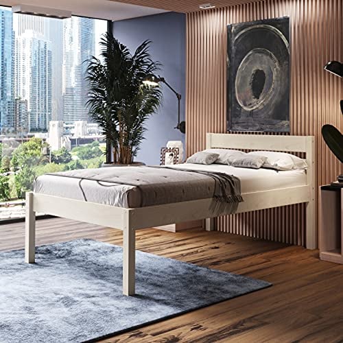 Hansales Seniorenbett 80x200 cm Anu aus Massivholz FSC® Birkenholz mit Rollrost - über 350 kg - Holzbett 55 cm hoch mit Kopfteil, Vollhozlbett, Komfortbett, extra hoch