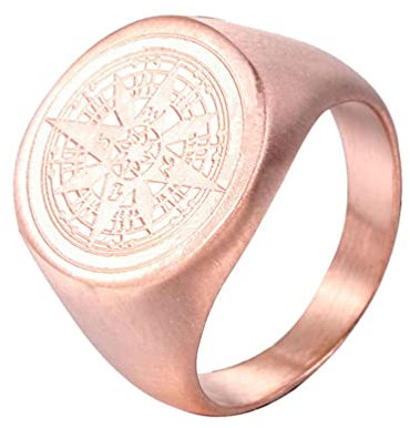 OAKKY Men's Stainless Steel Stars Vintage Gothic Round Nautical Compass Mystic Hip Hop Signet Ring Top Classic Biker Band Rose Gold Size M