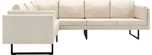 Ecksofa, 255 x 199,5 x 62,5 cm, Holzgestell, Stahlbein, weiches Polyestergewebe, cremefarben