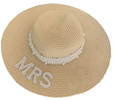 Ddujbtp Chapeau de paille de protection solaire pour mariage - Chapeau haut de gamme de mariée résistant au soleil avec décorations de perles, Mrs