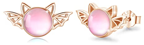 Mondstein Ohrringe 925 Sterling Silber Mondstein/Katzenauge Teufel Ohrstecker Fashion Hypoallergene Ohrringe Schmuck Geschenke für Kinder Mädchen Weihnachten (Katzenauge Roségold)