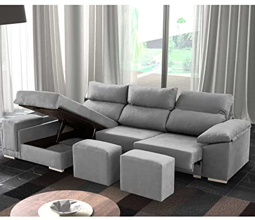 SHIITO - 3-Sitzer-Sofa mit Chaise Longue Links - 95 x 90/160 x 250 cm - Modell Kenia - Innenbox - Sitze und Köpfe - Grau