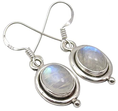 Damen Ohrhänger Silber 925 Sterlingsilber Regenbogen Mondstein 5.6 Karat Silberohrringe Art Nouveau