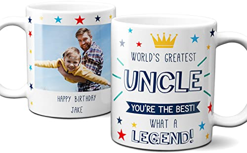 Thoughtful Gifts Worlds Greatest Uncle Personalised Photo Mug, Personalised Mug Uncle, Personalised Cup Uncle, Personalised Gift for Uncle, Birthday Mug, Christmas Gift, Add own Photo and Message