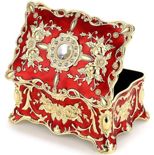 YWHWXB Vintage-Schmuckschatulle aus Metall, kleine Schatztruhe mit mehreren Fächern, rechteckig, Schmuck-Organizer, Ohrringe, Ringe, Halsketten, Armbänder, Aufbewahrungsbox, ideale Andenken-Box für