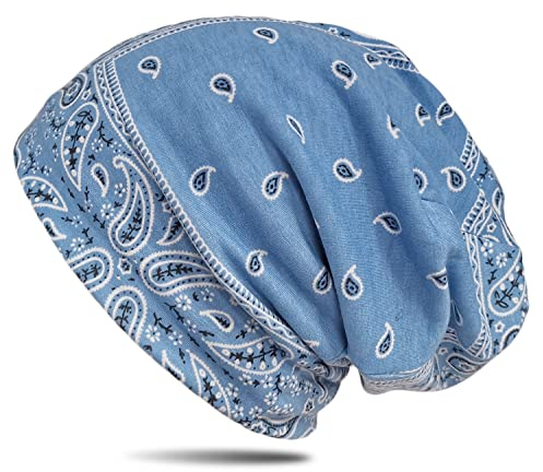 WANSSY® Damen Herren Unisex Uni Farbe Beanie mit Färbemuster Federmuster Fashion Einheitshröße Kopfbedeckung (Himmelblau)