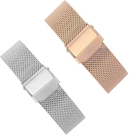 CJBOWS milanais Bracelet 10mm-22mm Bracelet de Montre Universel en Acier Inoxydable Bracelet Remplacement À Dégagement Rapide pour Montres Connectées 2PCS (Color : Silver+Rose Gold, Size : 19MM)