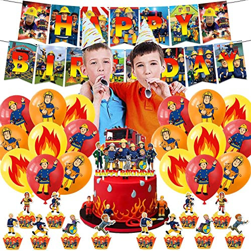 Dinoeye Feuerwehrmann Sam Geburtstag Luftballons, Girlande, Kuchen Topper, Banner, Ballon