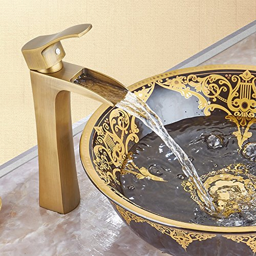 Mischbatterie Vollkupfer Rustikal - Wasserfall Wasserhahn - Waschbecken - Tischplatte - Unterbau - Kunstwaschbecken - Wasserhahn - Retro - Wasserhahn - Kalt- und Warmwasserhahn - Einzelbatterie
