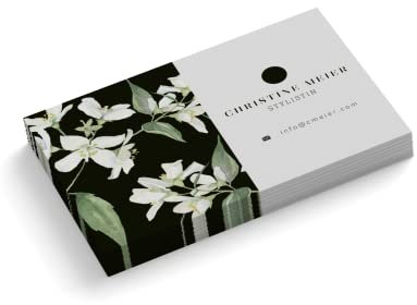 Visitenkarten personalisiert | Stylistin | 1-seitig | Querformat | Menge + Papier zur Auswahl | selbst gestalten | hochwertiger Druck | 350 g Qualitätsdruck | Blumen | grün/weiß (250 Stück)