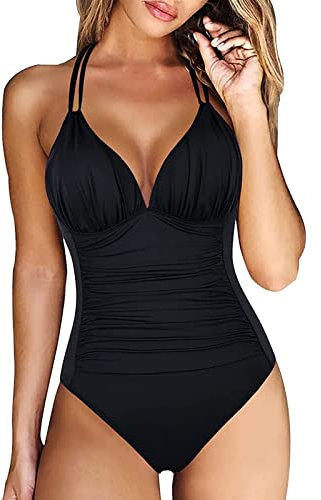 Maillot De Bain Femme 1 Pieces Gainant Ventre Plat Ronde a la Mode Rembourré Femme Monokini Grande Taille Retro Vintage Océan Plage Piscine Natation Sport