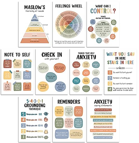 Poster Care Mental Health, Poster für psychische Gesundheit, Therapie-Bürodekoration, Muss für Beratungsbüro, Schulberater, PR bunt (bunt), 10 Stück