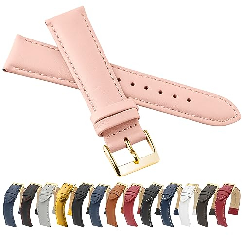 MARCHEL 18 mm Lederarmband Light-Rosa Uhrenarmband Pink Glattleder Schließe in Gold (18 mm, Rosa)