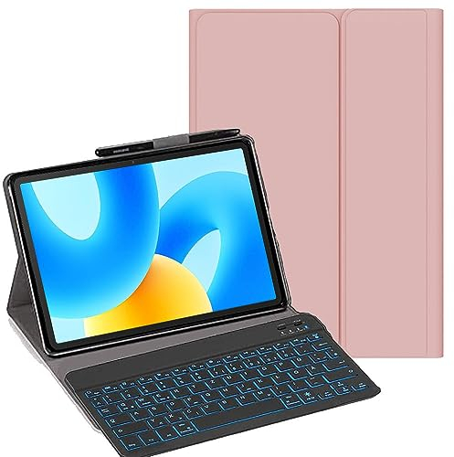 YHFZR Tastatur Hülle für Huawei MatePad 11,5 Zoll, [Deutsches QWERTZ] Slim Hülle mit 7 Farben Beleuchtung Kabellose Tastatur mit Schützhülle für Huawei MatePad 11,5 Zoll, Rosa