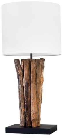 riess-ambiente.de Design Tischlampe PERIFERE 60cm natur weiß rund Teakholz handgearbeitet, Nachttischlampe, Dekolampe, Wohnzimmerlampe