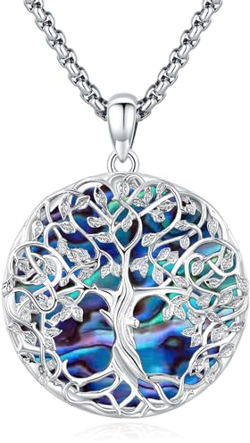 Eusense Baum des Lebens Anhänger Halskette 925 Sterling Silber mit Abalone Shell Baum des Lebens Halskette Kette Schmuck Geschenk für Frauen Mädchen