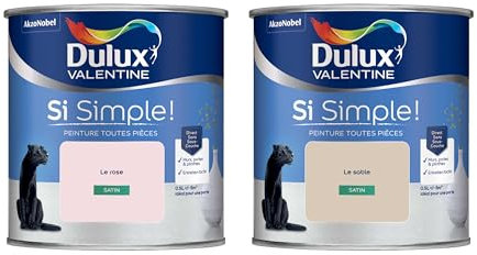 Dulux Valentine Peinture Si Simple Peinture Intérieure Toutes Pièces Satin - Peinture Murs et Plafonds, Portes et Plinthes - Lot de 2 - Couleurs : Le Sable & Le Rose 0,5 L