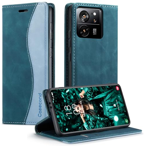 Casecond für Xiaomi 13T / Xiaomi 13T Pro Hülle Handyhülle Leder Flip Case Magnet Magnetisch Klappbar Klapphülle Wallet Tasche Wallet Tasche Lederhülle RFID Schutzhülle Blaugrün