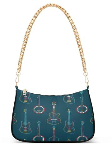 Mnsruu Umhängetasche mit Kette für Damen, Gitarren, Cello-Instrumente, Hobo-Handtasche, Unterarm, Damen, kleine Umhängetasche, Reißverschluss, A105, 18 x 28 x 7 cm