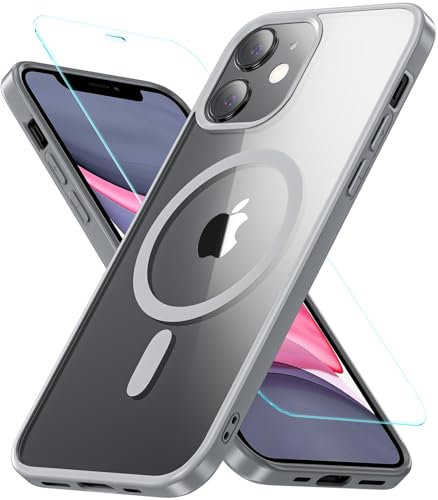 OWKEY Magnetic for iPhone 11 Case, [Compatible with MagSafe & Military-Grade Protection] with Screen Protector, Anti-Yellowing Shockproof Protective Phone Case for iPhone 11 6.1 Inch (Gray)