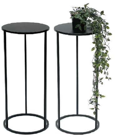 DanDiBo 2X Blumenhocker Metall Schwarz Rund 60 cm Blumenständer Beistelltisch 96316 Blumensäule Modern Pflanzenständer Pflanzenhocker