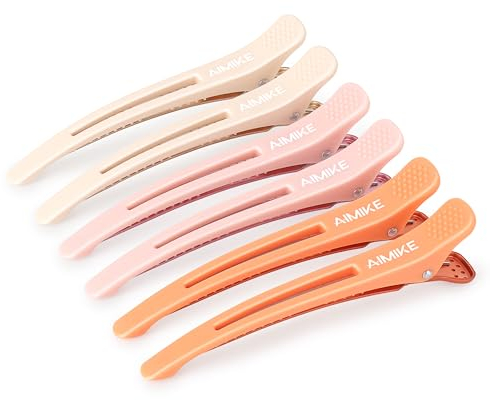 AIMIKE 6pcs Pince Crocodile Cheveux, Pince Cheveux Coiffeur Antidérapante Sans Trace, Pinces Cheveux Femme Pour Sectionnement Coupe, Pince à Cheveux à Bec de Canard Maquillage, Pince Bigoudis, Macaron