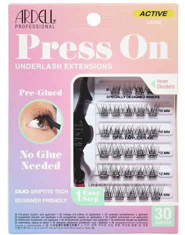 Ardell Active Press On Lashes, Underlash Cluster Eyelash Extensions, – Pre-Glued Lash Clusters, Natural Self Adhesive Eyelashes, No Glue Needed, DIY Lash Extensions, 1 Pack