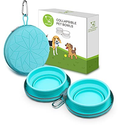 Collapsible Twin Dog Bowl Travel Set – Foldable, Portable, for Food & Water with Carry Case