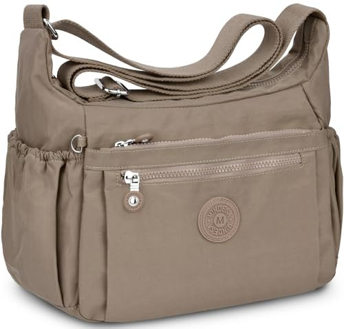 WACCET Umhängetasche Damen Groß, Wasserdichte Nylon Crossbody Bag Damen mit Verstellbarem Breitem Schultergurt, Handtasche Damen mit Vielen Fächern, Leichte Schultertasche für Reisen, Arbeit