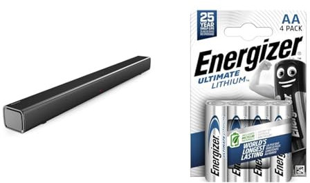 Panasonic SC-HTB100 Slim Soundbar for Dynamic Sound with Bluetooth, USB, HDMI and AUX- in Connectivity, Black & Energizer AA Batteries, Ultimate Lithium, 4 Pack Double A Battery Pack