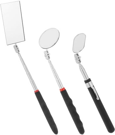 QWORK® 3 Stück Teleskop Inspektionsspiegel Set, Rechteckig, Rund und Oval, 360 Grad Drehbar, Ausziehbare Griffe, Für Fahrzeug Inspektionen