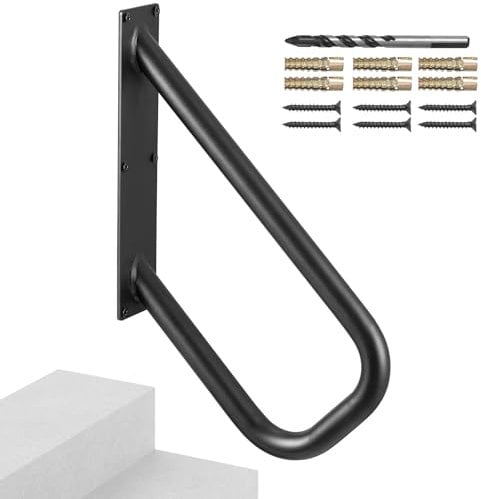 VEVOR Corrimano per Gradini Esterni, Lunghezza 480 mm Ringhiere di Sicurezza da Parete con Tubo 33,02 mm per 1-2 Gradini, Finitura Nera Opaca, per Giardino, Cortile e Anziani, Donne Incinte, Disabili