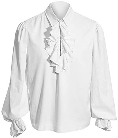 Men's Renaissance Steampunk Victorian Long Sleeve Jabot Collar Medieval Shirt Tops Western Shirts Dress Shirts Casual Shirts Cosplay Costume White