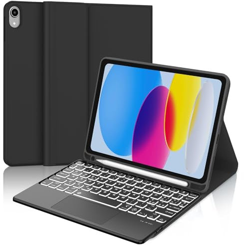Tastatur für iPad A16 11/10 Generation (2025/2022) mit Touchpad, Cover mit Tastatur für iPad 11 Gen 11 Zoll / 10 Gen 10,9 Zoll, Bluetooth Magnetisch Hintergrundbeleuchtung QWERTY Keyboard, Schwarz