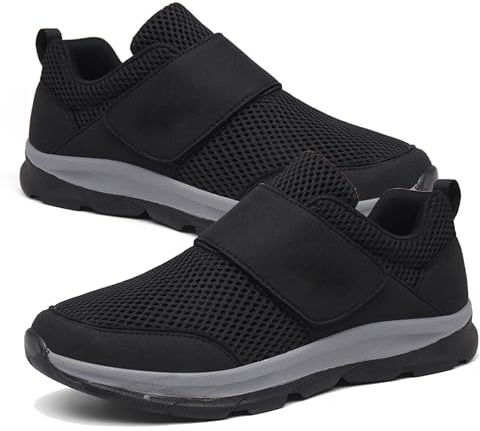 GYCF Extra Large Chaussures Diabétiques,Hommes Chaussures Marche Pieds Gonflés Chausson Diabetique Pied,Large Ajustables Chaussures Personnes Âgées Légères,Noir,42EU