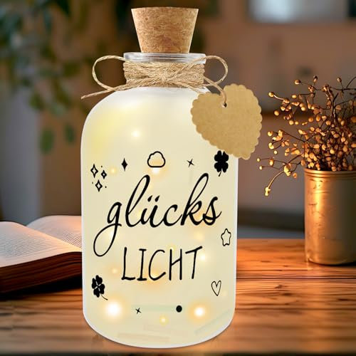 Brmeday LED Flaschenlicht mit Spruch Glückslicht, Beleuchtete Dekoflaschen mit Korken, Dekolicht Geburtstagsgeschenk für Frauen Freundin, Personalisiert Geschenke für Frauen Geburtstag Abitur Geschenk